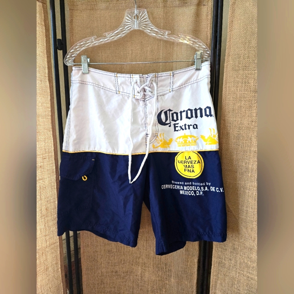 Men's Corona Swim Trunks - White Yellow Blue Size 32